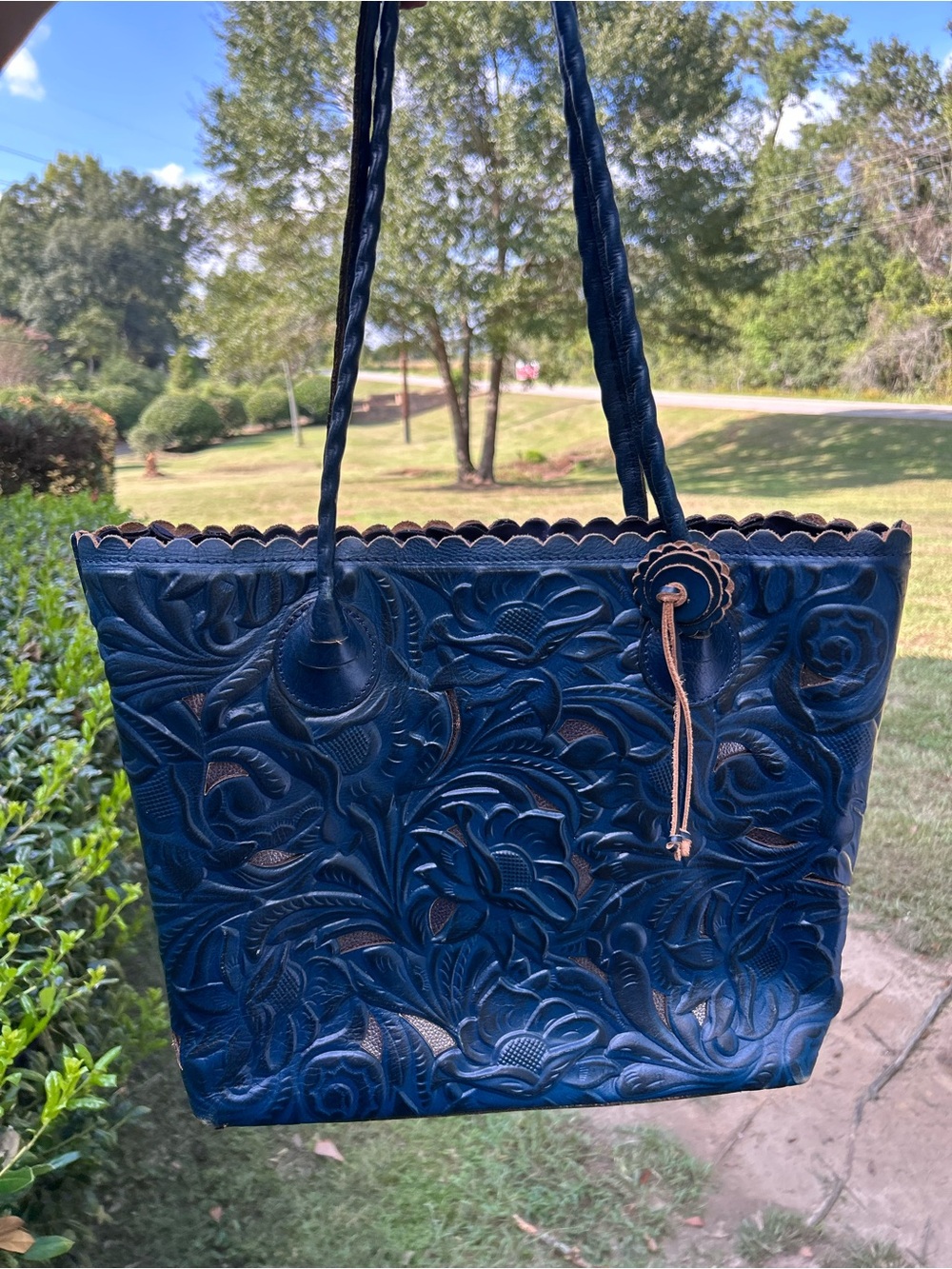 Patricia Nash Embossed Floral Tote in Navy Blue